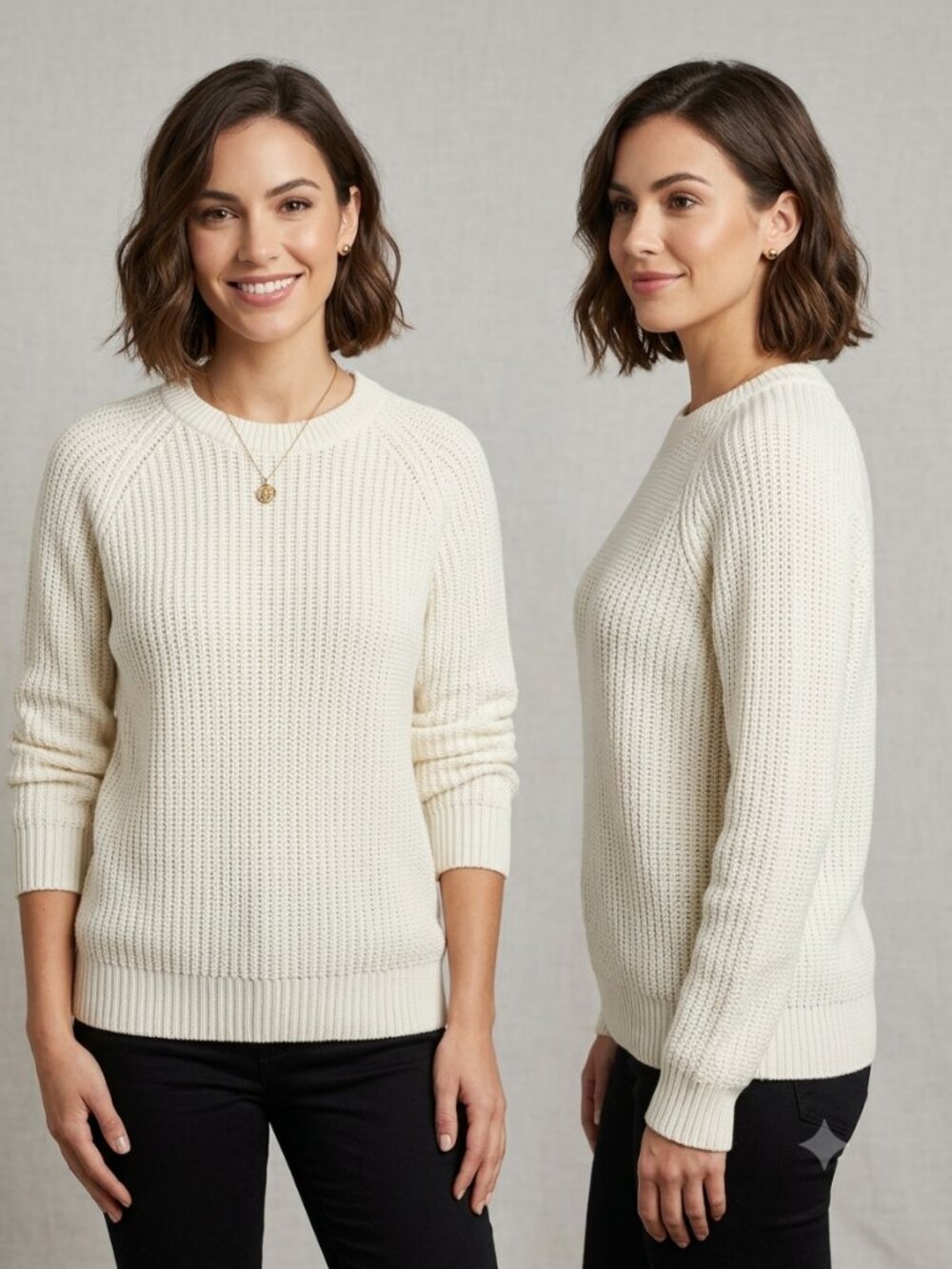 St. John's Bay Vintage 80's 90's Off-White Ribbed Crew Neck Sweater Size Small